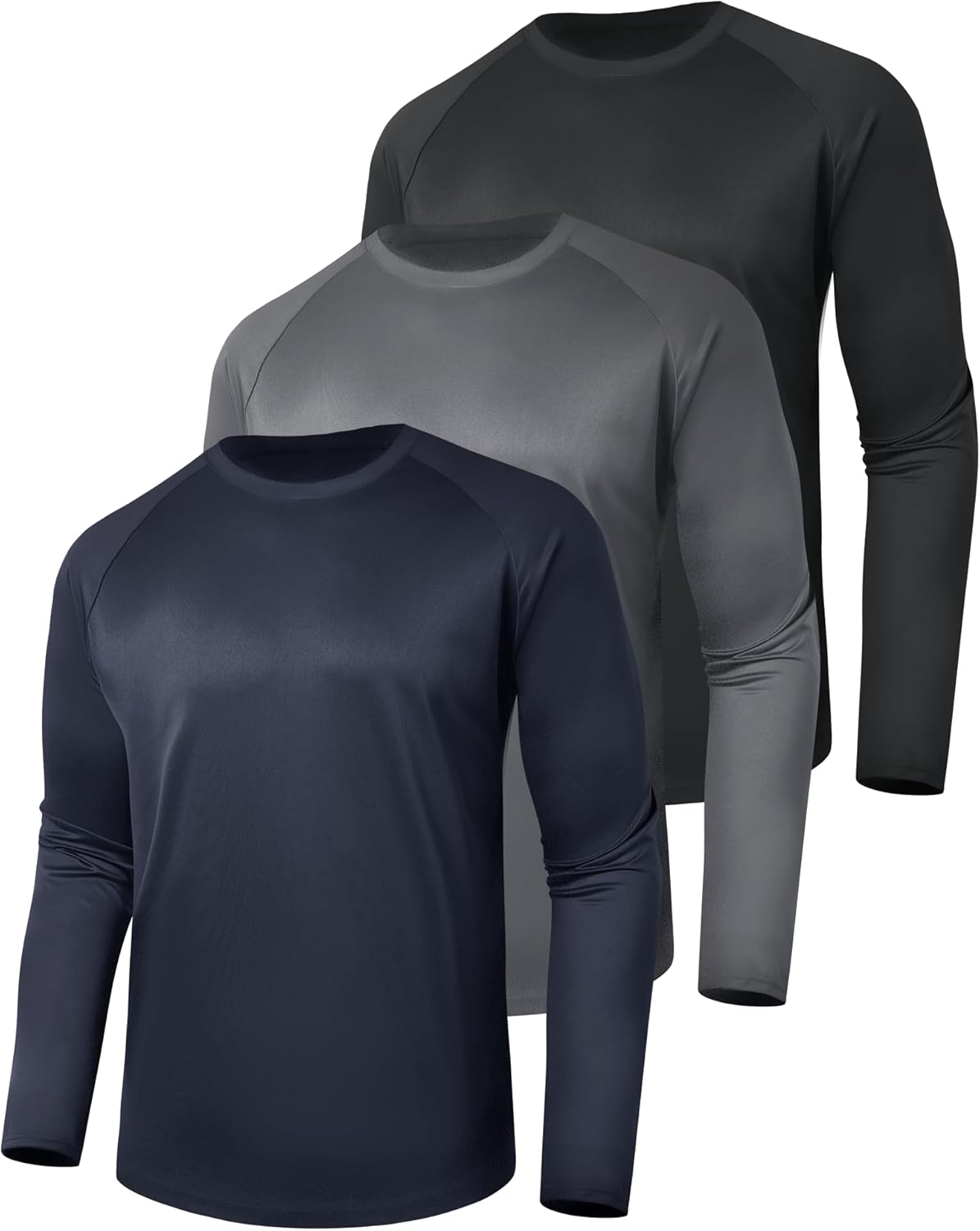 5 Pack Long Sleeve Shirts for Men - Quick Dry Moisture Wicking UV Sun Protection T-Shirts