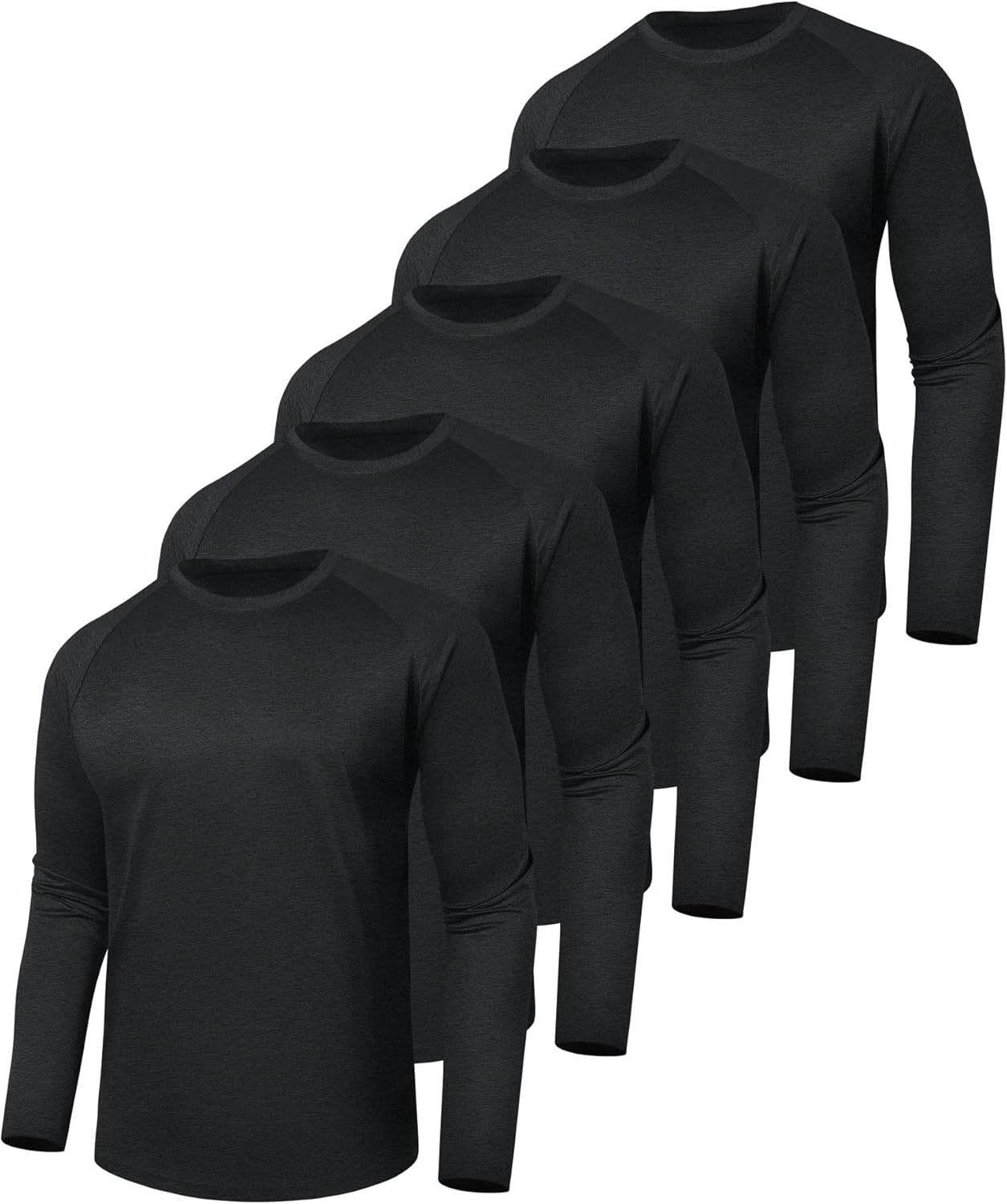 5 Pack Long Sleeve Shirts for Men - Quick Dry Moisture Wicking UV Sun Protection T-Shirts