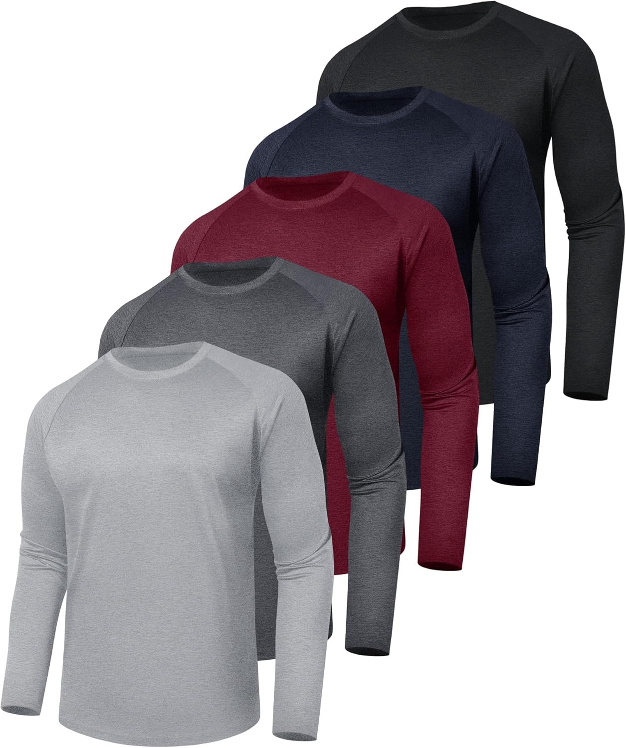 5 Pack Long Sleeve Shirts for Men - Quick Dry Moisture Wicking UV Sun Protection T-Shirts