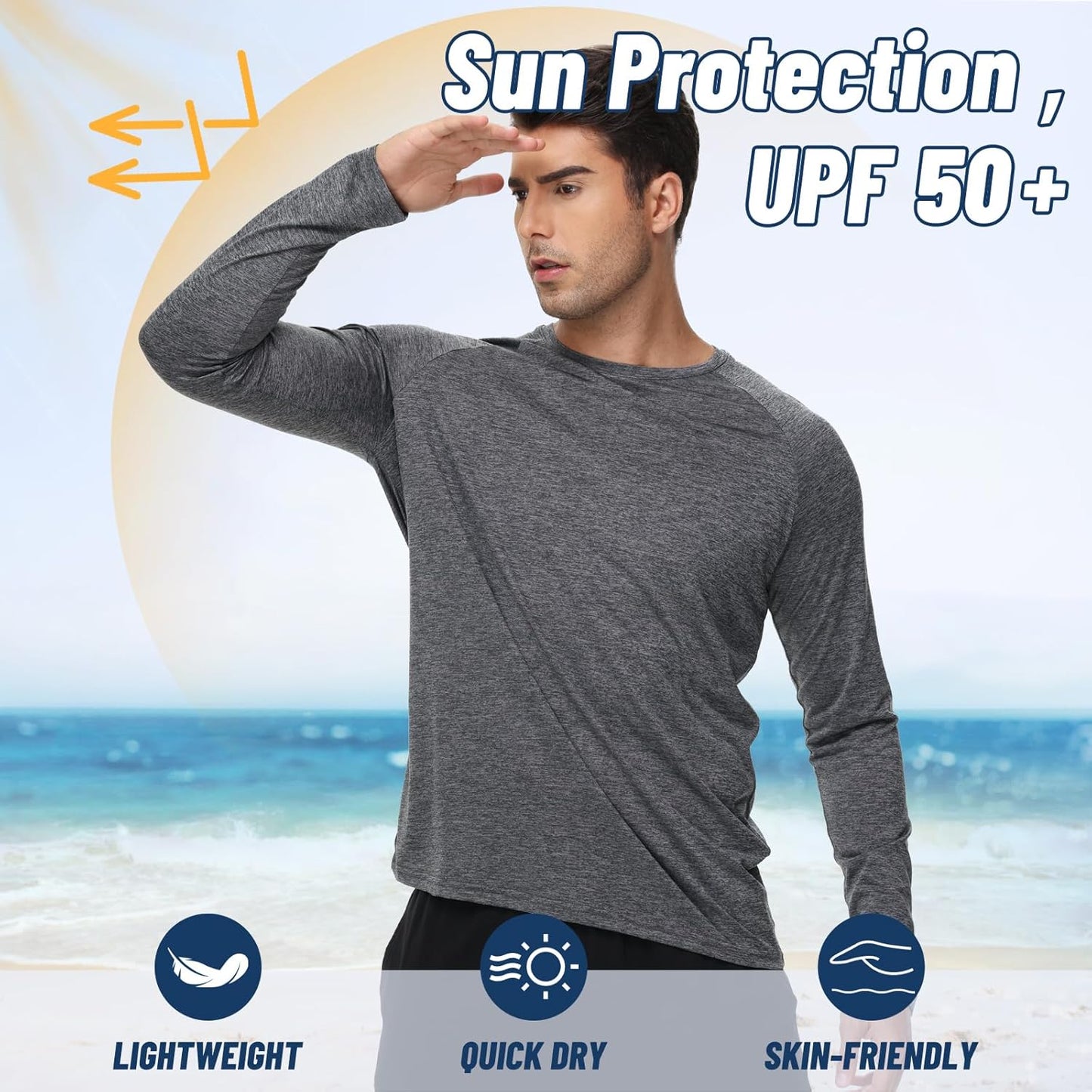 5 Pack Long Sleeve Shirts for Men - Quick Dry Moisture Wicking UV Sun Protection T-Shirts