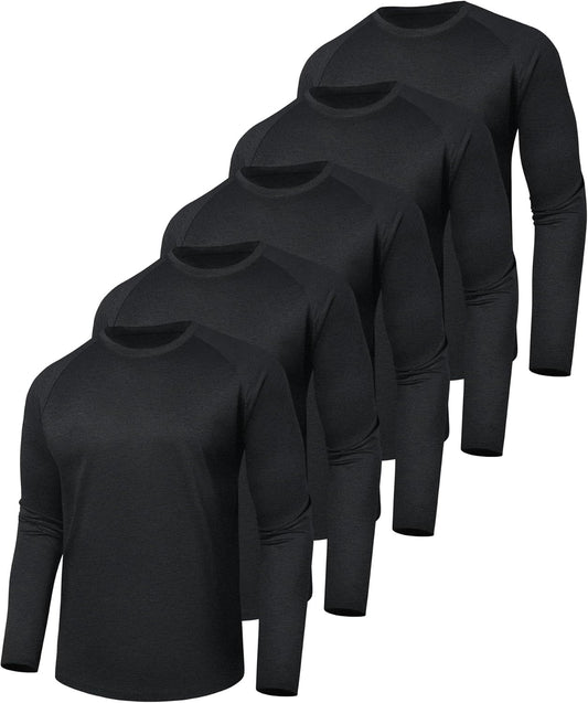 5 Pack Long Sleeve Shirts for Men - Quick Dry Moisture Wicking UV Sun Protection T-Shirts