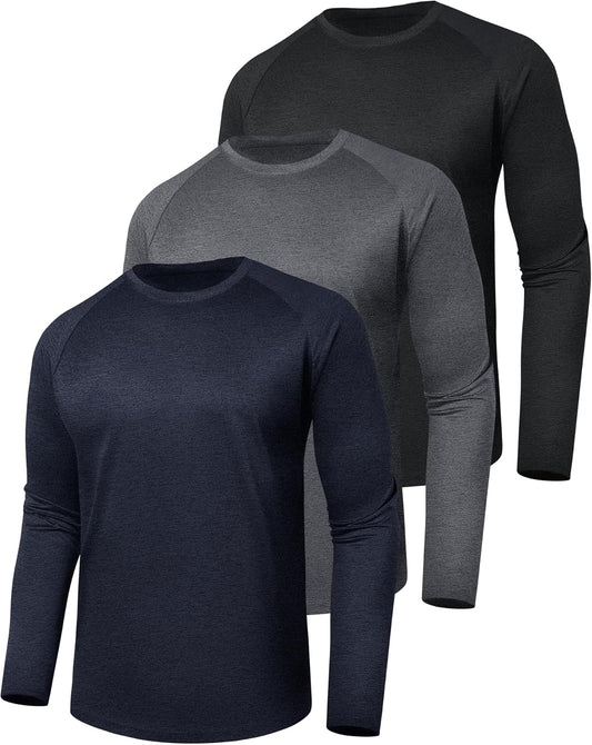 3 Pack Long Sleeve Shirts for Men - Quick Dry Moisture Wicking UV Sun Protection T-Shirts