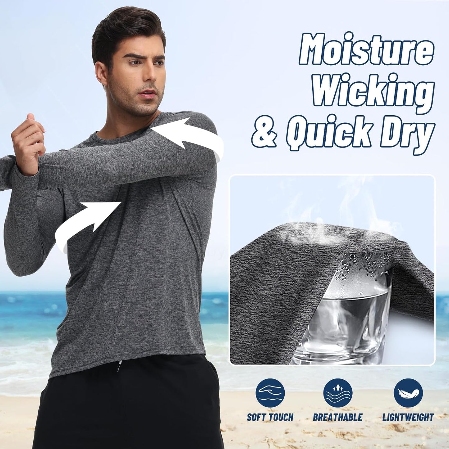 8 Pack Long Sleeve Shirts for Men - Quick Dry Moisture Wicking UV Sun Protection T-Shirts