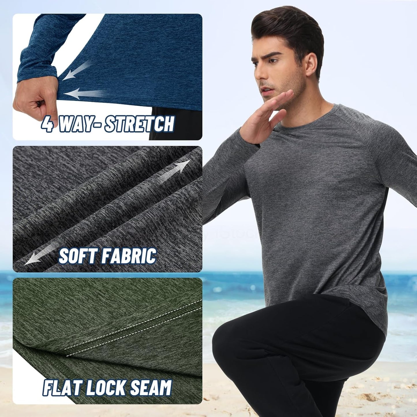 8 Pack Long Sleeve Shirts for Men - Quick Dry Moisture Wicking UV Sun Protection T-Shirts