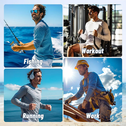 8 Pack Long Sleeve Shirts for Men - Quick Dry Moisture Wicking UV Sun Protection T-Shirts
